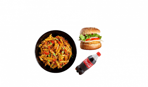 Aloo Tikka Pasta ( Red Sauce ) & Veg Burger Combo