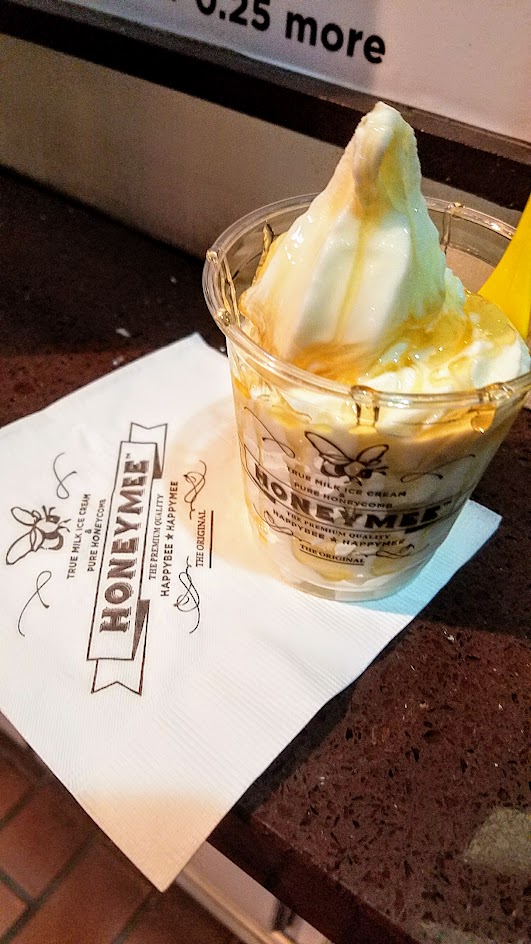 Dessert of milk ice cream with honey at little HoneyMee stand in Koreatown, LA