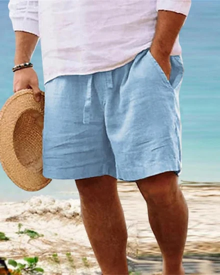 Men's Summer Cotton Casual Linen Shorts Men's Outdoor Spo... - 1