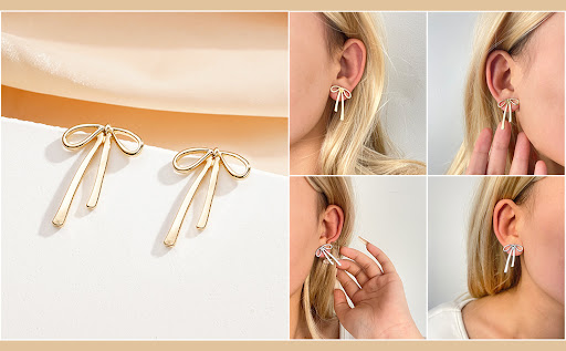 Title 4, Womens Alloy Bow Earrings Lightweight and Styl...