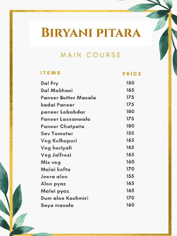 Biryani Pitara menu 