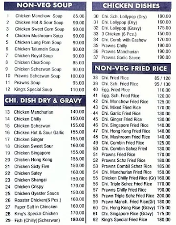 Kings Chinese menu 