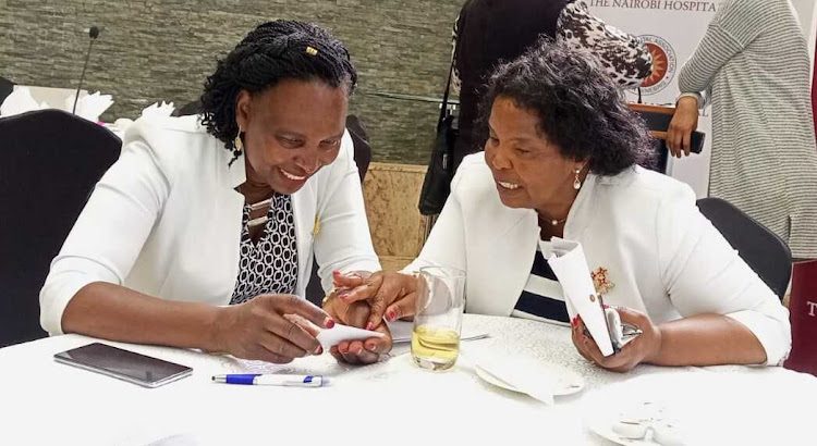 The KU Hospital chairperson Prof Olive Mugenda (R) during the Nairobi Hospital CEO’s roundtable with women leaders yesterday