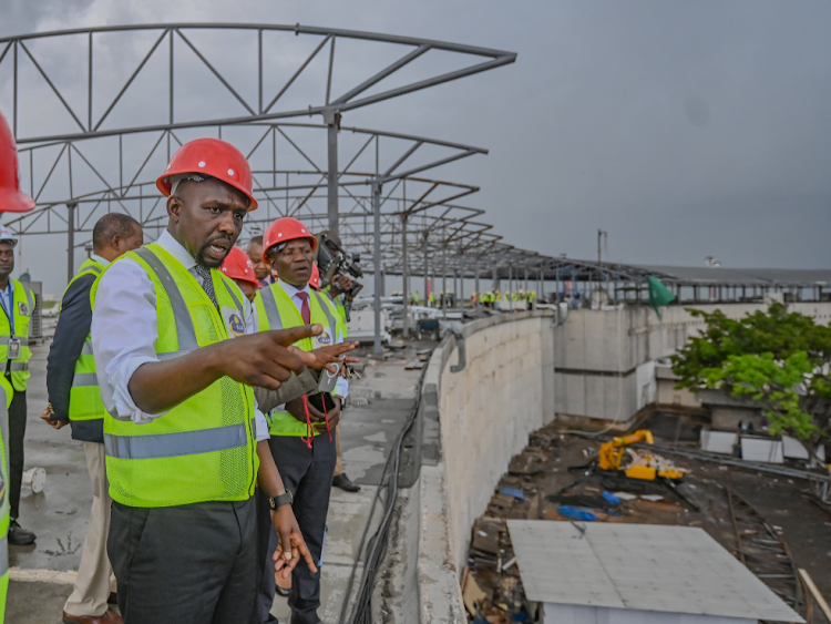 Transport CS Kipchumba Murkomen inspects construction progress at the Jomo Kenyatta International Airport on April 30, 2024.