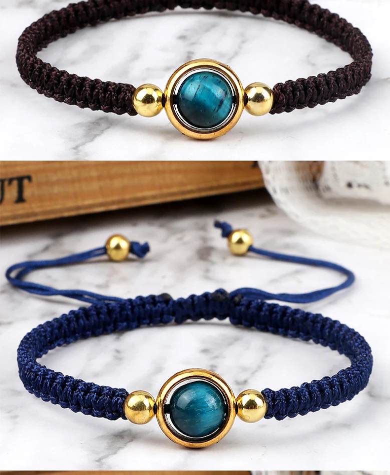 Pulsera Trenzada con Cuerda Roja, Azul y Diseño de Tigre, Ideal para Protección y Estilo Único, Ajustable.