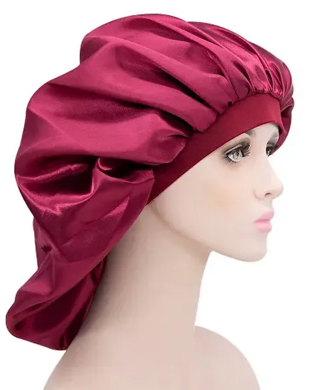 Solid Satin Bonnet Hair Styling Cap Night Hat Bath Cap Ex... - 3