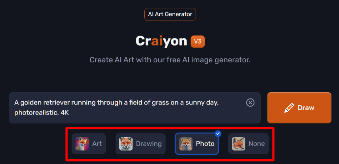 Highlighting the styles to choose from when using Craiyon AI.