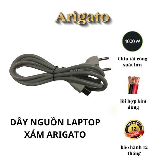 Dây Nguồn 3 Chấu Arigato, Dây Nguồn Laptop Xám Lõi Đồng Dài 1.5M