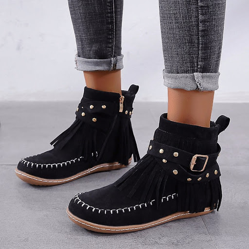 Title 3, Flat-bottomed, round-head side zipper boots. Co...