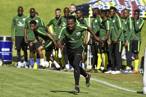 Bafana Bafana star Percy Tau during a training session at Steyn City School in Fourways, Johannesburg, yesterday.