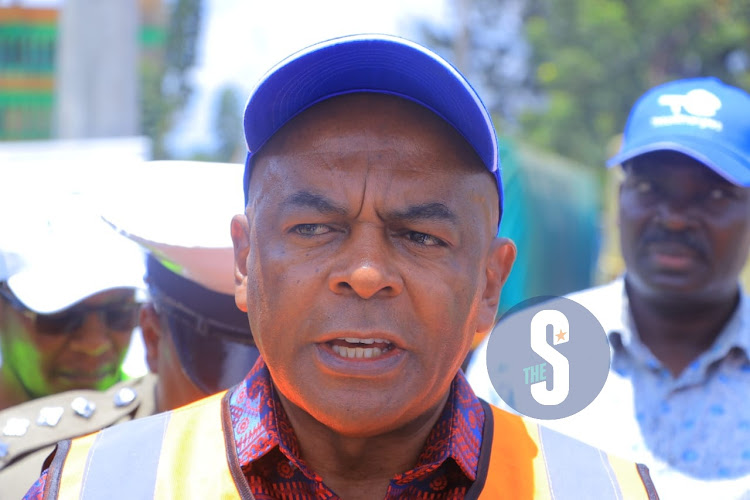 Matatu owners association Chairman Albert Karakacha addressing the media during the Launch of Matatu safety measures for road users at Makongeni on March 7, 2024.