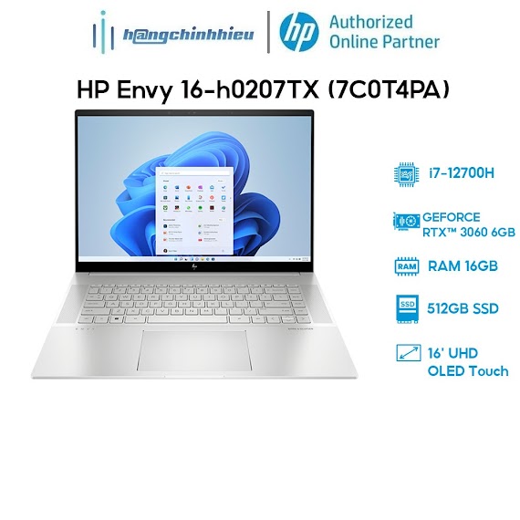 Laptop Hp Envy 16 - H0207Tx (7C0T4Pa)(I7 - 12700H|16Gb|512Gb|Rtx 3060 6Gb|16') Hàng Chính Hãng