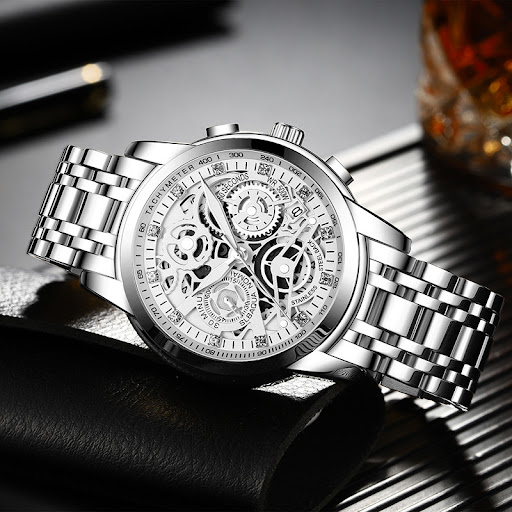 Title 4, Mens hollow steel band quartz watch with lumin...