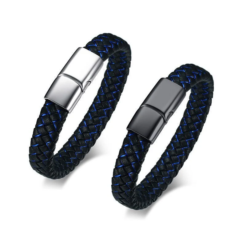 Title 4, Pulseira masculina de corda de couro com fivela...