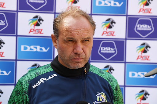 Marumo Gallants FC coach Sébastien Migné during the 2021/2022 DStv Premiership season launch at FNB Stadium on August 18 2021 in Johannesburg.