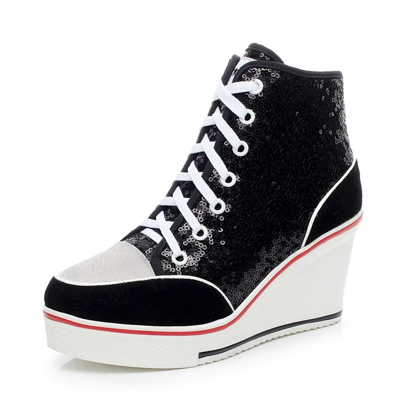 Koreaanse leren dames casual high-top schoenen met hak, grote maten. Stijlvol comfort voor elke dag.