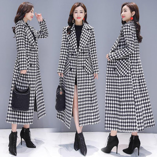 Title 6, Ladies retro plaid woolen coat