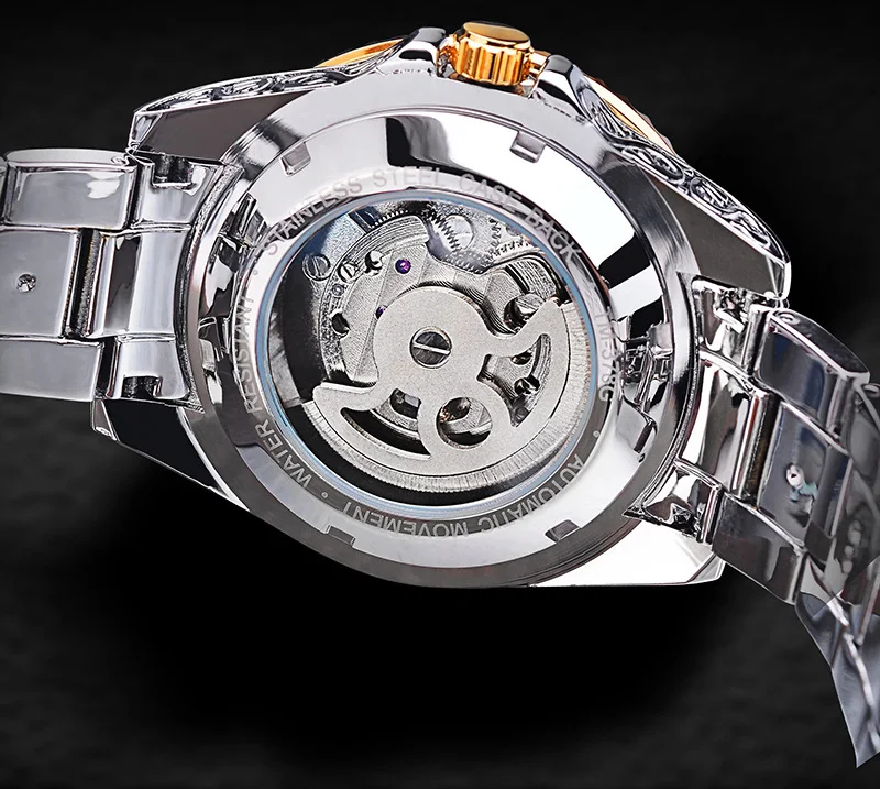 Forsining Skeleton Carved Tourbillon heren polshorloge, luxe mechanisch, automatisch, skelet design, stijlvol en elegant.
