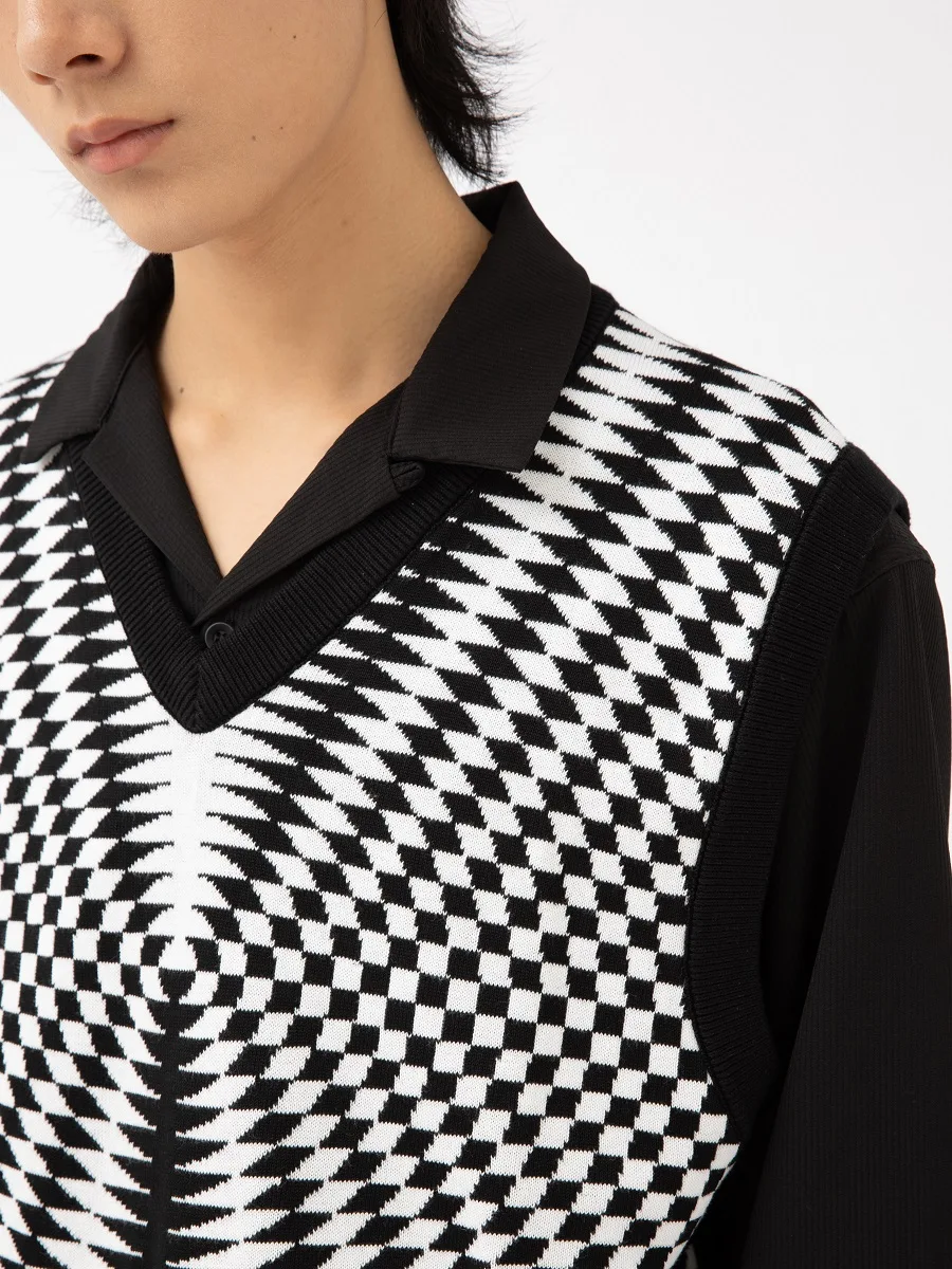 Title 7, Japanse retro V-hals sweater vest abstract voor...