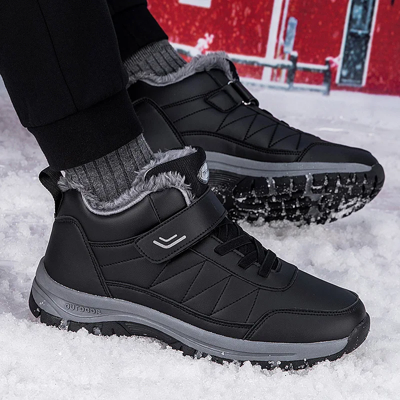 Zapatillas de senderismo cálidas de caña alta para hombre, forro polar, ideales para viajes y mantener los pies abrigados y cómodos.