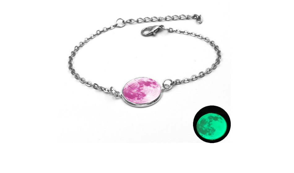 Caxybb Luminous Star Series Planet Halskette Kristall Cabochon Armband Glühen in der Dunkelheit Armband Link Chain Fashion B