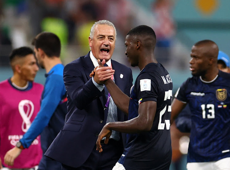 Ecuador coach Gustavo Alfaro celebrates with Moises Caicedo after their match against the Netherlands, in Doha, Qatar, November 25 2022. Picture: SIPHIWE SIBEKO/REUTERS