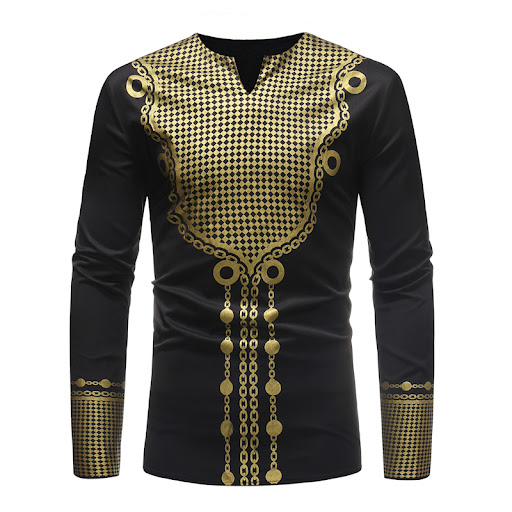 Title 6, African style Print Slim V neck Pullover Long s...