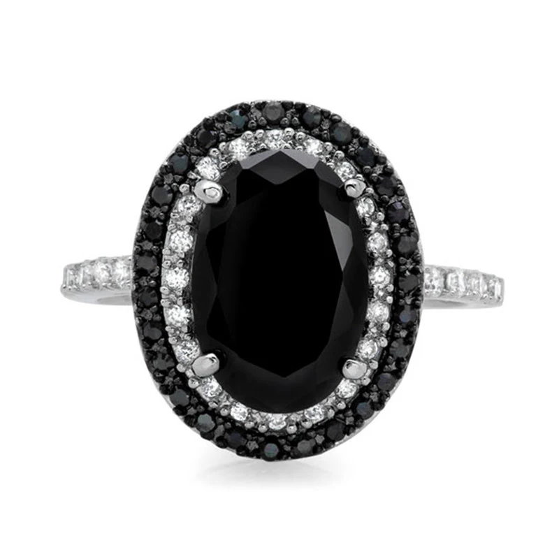 Bague femme en zircon noir tendance