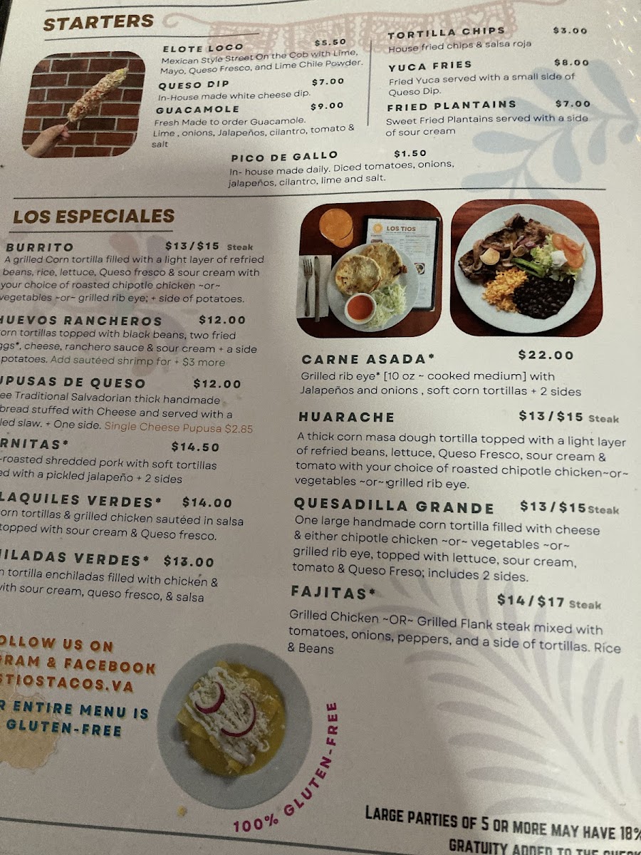 Los Tios gluten-free menu