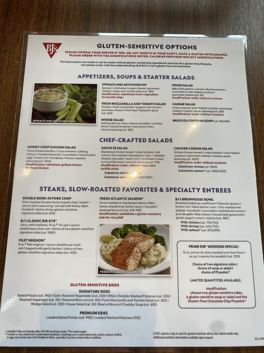 BJ's Brewhouse gluten-free menu