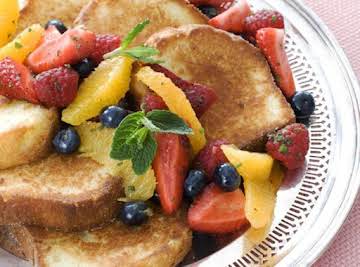 PAN-SEARED POUND CAKE WITH MINTY FRUIT SALAD