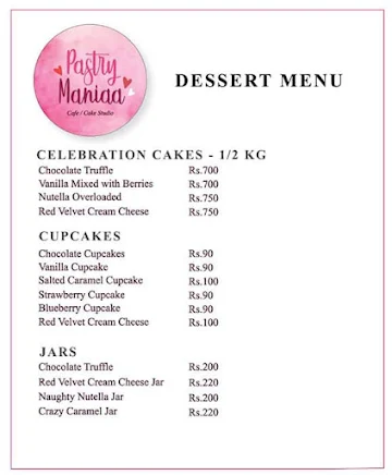 Pastry Maniaa menu 