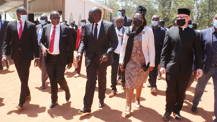 Deputy President William Ruto during the burial service of Mzee Gichohi at Githi Primary School grounds, Mukurwe-ini, Nyeri County on Septmber 29, 2021.