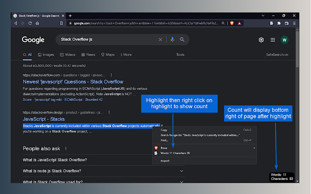 Word Count chrome extension