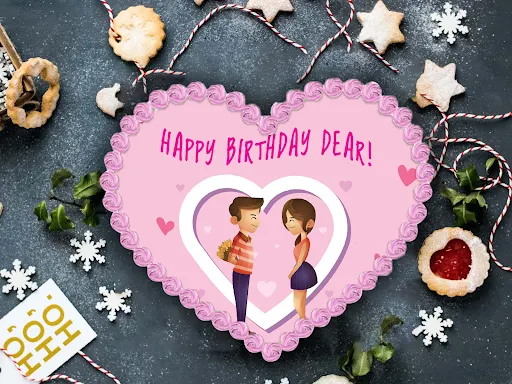 Happy Birthday Dear Heart Shape Photo Cake