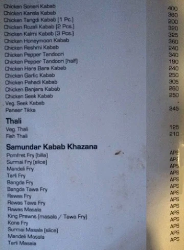 Shashi Punjab menu 