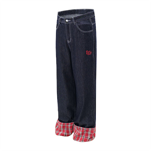 Title 3, Mens Plaid Flanging Denim Straight-leg Trouser...