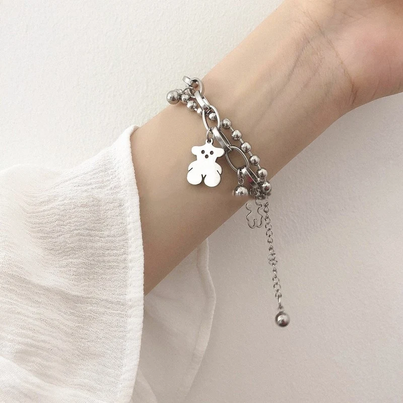 Pulseira Hip-hop Urso Aço Titânio Sem Desbotamento. Design estiloso e moderno. Durabilidade e cor vibrante garantidas. Use sem se preocupar.