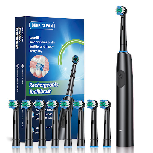 Title 9, Rotating Round Head Electric Toothbrush with Pu...