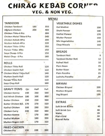 Chirags Kebab Corner menu 