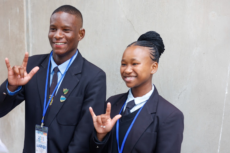 Asanda Mchunu, 18, and Xoliswa Nkabinde from Kwa Thintwa school for the deaf in Kwa-Zulu Natal.