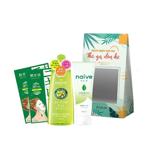 Bộ 3 Chăm Sóc Da Mụn Naive (Dầu Tẩy Trang 170ml, SRM Trà Xanh 130gr và Mặt Nạ Hadabisei Dành Cho Da Mụn 17.1ml)