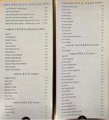 Arsalan menu 