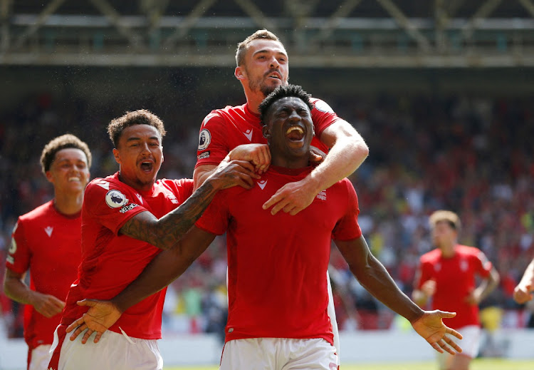 Nottingham Forest's Taiwo Awoniyi celebrates his goal against West Ham with teammates at The City Ground, Nottingham on August 14, 2022
