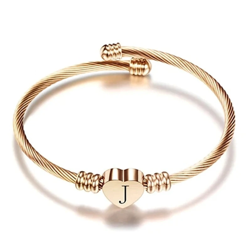Pulsera de acero inoxidable con 26 letras del alfabeto, 