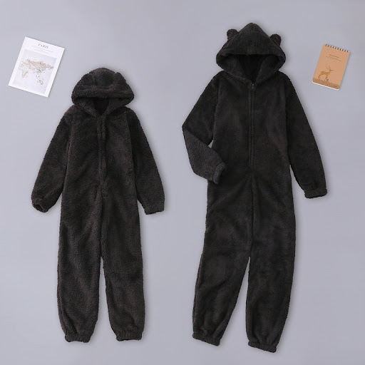Title 6, Plush Thick Wool Jumpsuit Hooded Pajamas Parent...