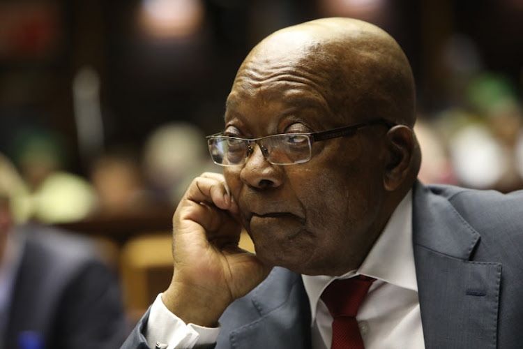 Former South Africa President Jacob Zuma in the Pietermaritzburg High Court where he is hoping to avoid corruption charges.