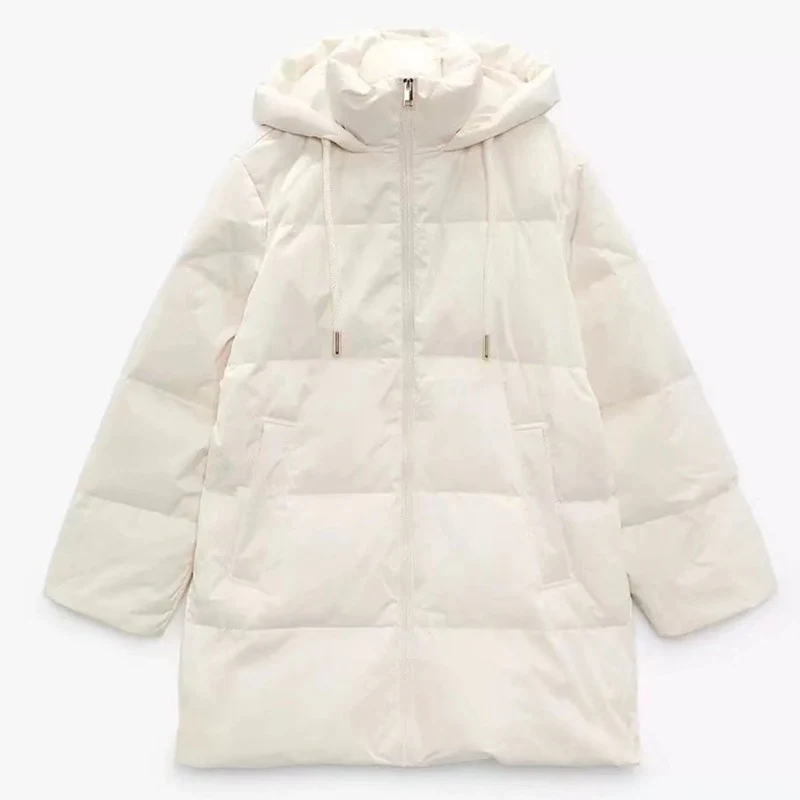 Giacca donna versatile con cappuccio e zip, tinta unita, piumino, calda e confortevole, perfetta per l'inverno e le attività all'aperto.