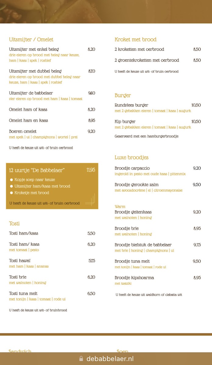 Restaurant De Babbelaer gluten-free menu