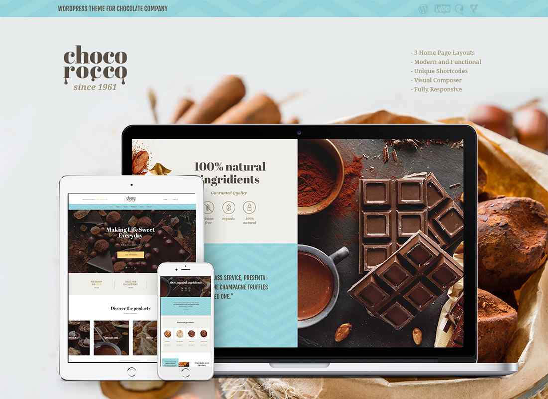 ChocoRocco |  Tema WordPress Perusahaan Coklat